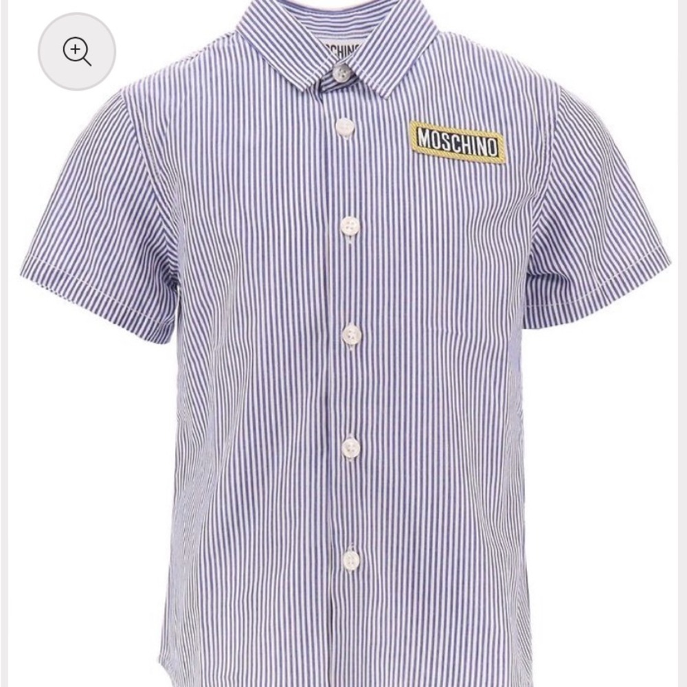 Moschino Kids Blue and White Striped Button Down Shirt